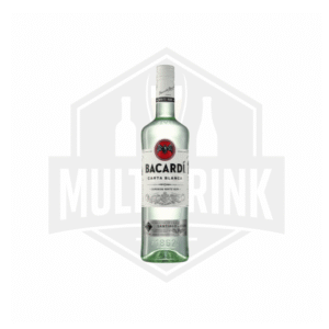 Fles Bacardi Carta Blanca 1 liter – zachte witte rum met lichte tonen van vanille en amandel, ideaal voor klassieke cocktails zoals Mojito of Daiquiri
